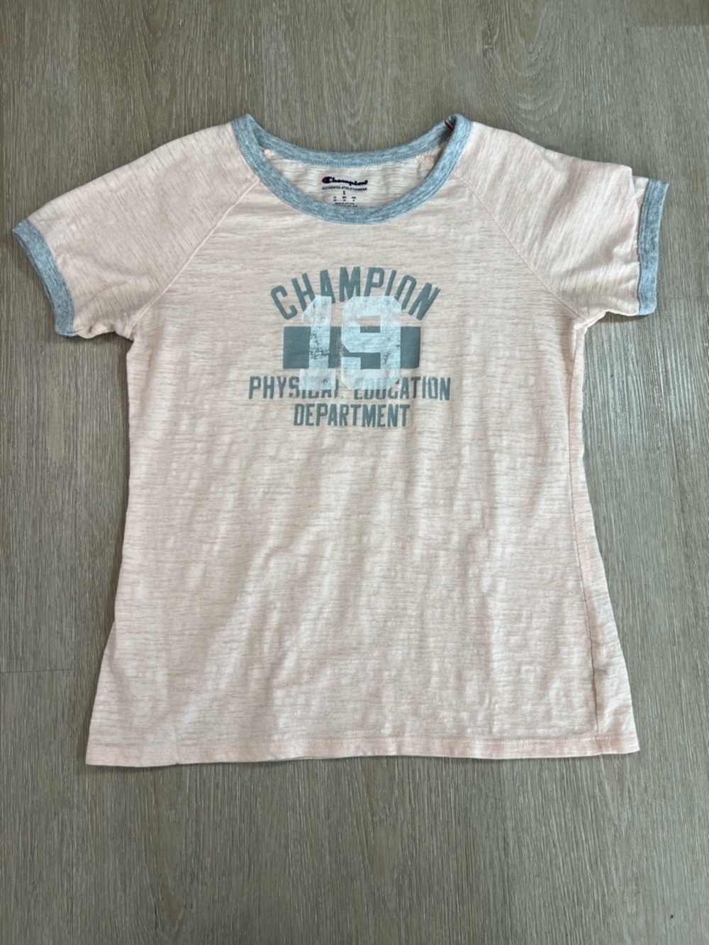 Champion Pink Ringer Tee with Gray Accent Sporty Chic Women's Small